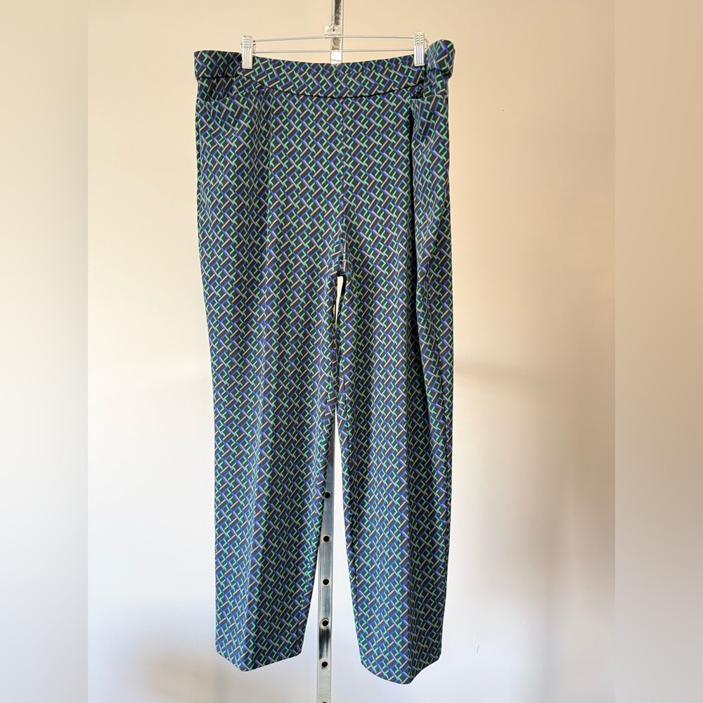 Susan Graver Geometric Print Pants Black Green Blue Pull-On Size 1X